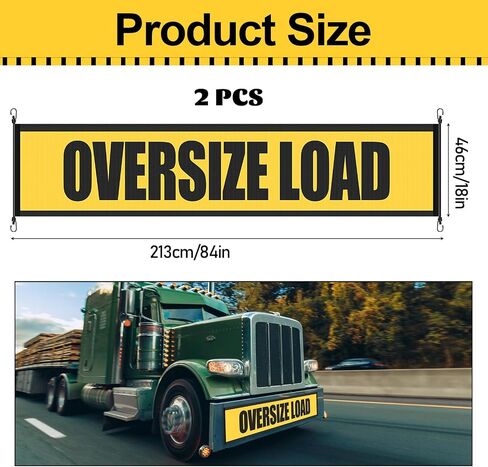 Oversize Load Signs for Trucks, 2 Pack 18" x 84" Oversized Loaded Banner Warning Products with Metal Hooks and Stretch Cord Mesh Flags for Escort Vehicles Cars Trucks in Kuwait