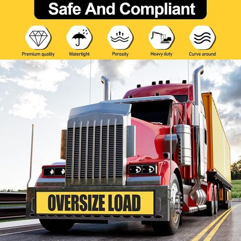 Oversize Load Signs for Trucks, 2 Pack 18" x 84" Oversized Loaded Banner Warning Products with Metal Hooks and Stretch Cord Mesh Flags for Escort Vehicles Cars Trucks in Kuwait