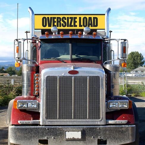 Oversize Load Signs for Trucks, 2 Pack 18" x 84" Oversized Loaded Banner Warning Products with Metal Hooks and Stretch Cord Mesh Flags for Escort Vehicles Cars Trucks in Kuwait