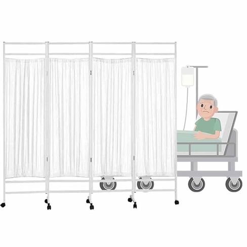 4 Panel Foldable Medical Privacy Screen - Folding Portable Room Seperating Divider, 6 Ft Tall Rolling Medical Privacy Screen On Wheels, for Office/Hospital Temporary Partition Wall Panels(White) in Kuwait