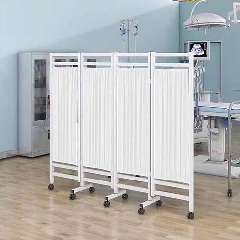 4 Panel Foldable Medical Privacy Screen - Folding Portable Room Seperating Divider, 6 Ft Tall Rolling Medical Privacy Screen On Wheels, for Office/Hospital Temporary Partition Wall Panels(White) in Kuwait