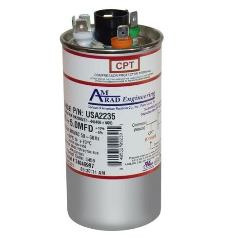 40/5 فائق التوهج MFD 370 440 VAC مكثف تشغيل مزدوج JustCapacitors بديل متوافق لـ AmRad USA2235 P/N RA2000/37-44(406+505) in Kuwait