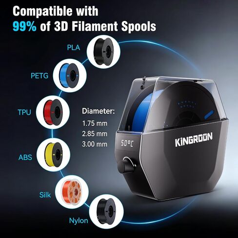 صندوق مجفف خيوط Kingroon، قابل للجدولة 48 ساعة، متوافق مع 1.75/2.85/3 مم PLA/PETG/TPU وما إلى ذلك، صندوق تخزين مغلق بخيوط الصندوق الجاف in Kuwait