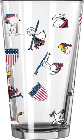 Team USA 16 oz Pint Glass With Peanuts Inspired All Over Design - Chip Resistant Rim- Great Gift For Winter Olympics Fans in Kuwait