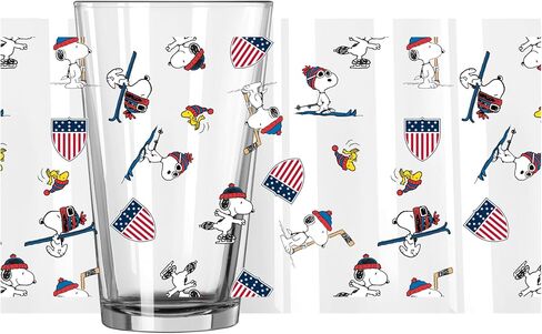 Team USA 16 oz Pint Glass With Peanuts Inspired All Over Design - Chip Resistant Rim- Great Gift For Winter Olympics Fans in Kuwait