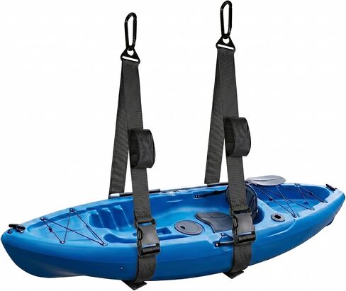 أشرطة تخزين رافعة مثبتة على الحائط من Kayak Canoe SUP، بعرض 1.5 بوصة | حزام نظام تعليق رافعة سقف المرآب، سعة 80 رطل، حامل مجداف in Kuwait