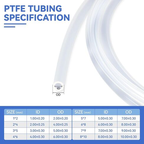 أنبوب تيفلون PTFE، أنبوب متعدد الأغراض بدرجة حرارة عالية 10 أقدام للطابعة ثلاثية الأبعاد والسيارات والكيماويات وخرطوم الهواء (شفاف، 6 × 8 مم - (1/4 بوصة × 5/16 بوصة)) in Kuwait