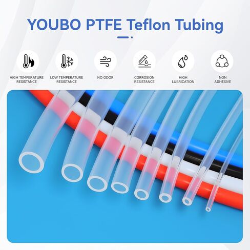 أنبوب تيفلون PTFE، أنبوب متعدد الأغراض بدرجة حرارة عالية 10 أقدام للطابعة ثلاثية الأبعاد والسيارات والكيماويات وخرطوم الهواء (شفاف، 6 × 8 مم - (1/4 بوصة × 5/16 بوصة)) in Kuwait