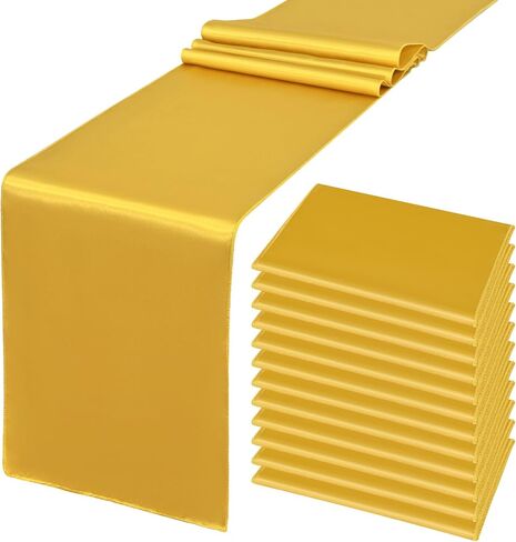 Pesonlook 12 Pack Gold Satin Silk Table Runner 12 x 108 Inch, Long Smooth Silk Table Runners for Wedding, Banquets, Birthday Party, Graduations in Kuwait