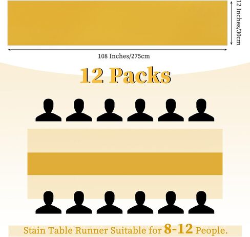 Pesonlook 12 Pack Gold Satin Silk Table Runner 12 x 108 Inch, Long Smooth Silk Table Runners for Wedding, Banquets, Birthday Party, Graduations in Kuwait