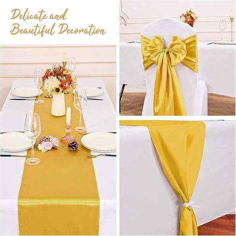 Pesonlook 12 Pack Gold Satin Silk Table Runner 12 x 108 Inch, Long Smooth Silk Table Runners for Wedding, Banquets, Birthday Party, Graduations in Kuwait