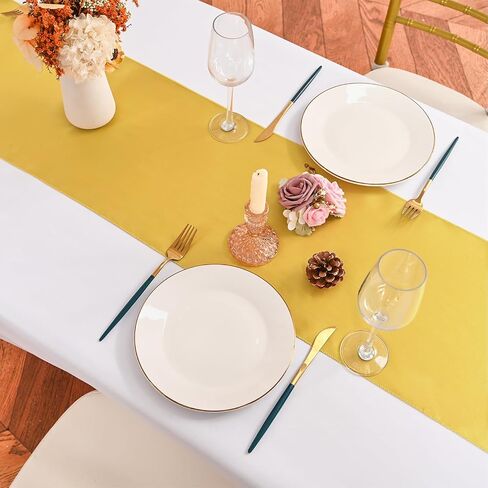 Pesonlook 12 Pack Gold Satin Silk Table Runner 12 x 108 Inch, Long Smooth Silk Table Runners for Wedding, Banquets, Birthday Party, Graduations in Kuwait