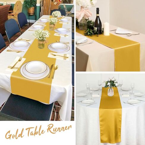 Pesonlook 12 Pack Gold Satin Silk Table Runner 12 x 108 Inch, Long Smooth Silk Table Runners for Wedding, Banquets, Birthday Party, Graduations in Kuwait