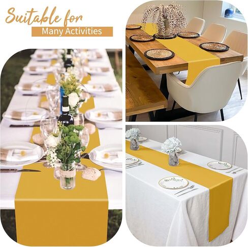 Pesonlook 12 Pack Gold Satin Silk Table Runner 12 x 108 Inch, Long Smooth Silk Table Runners for Wedding, Banquets, Birthday Party, Graduations in Kuwait