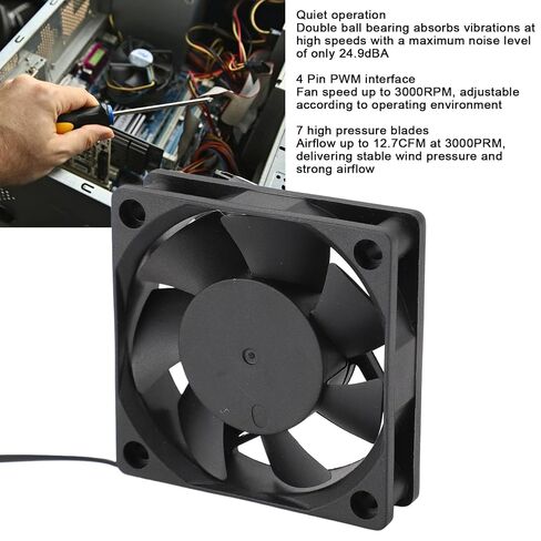 60mm Computer Case Fan, High Performance Cooling Fan, 4-Pin, 3000RPM, Quiet Ball Bearing Cooling Case Fan for PC Black in Kuwait