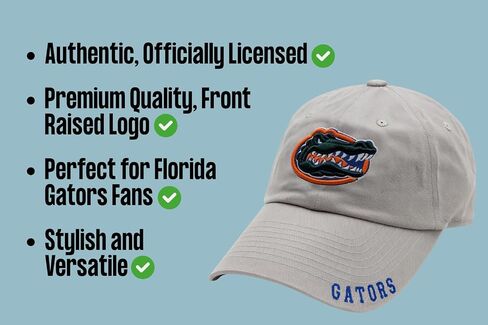 قبعة جامعة فلوريدا مرخصة رسميًا، كلاسيكية مريحة، شعار فريق Gators، مطرزة قابلة للتعديل، قبعة كرة رمادية in Kuwait