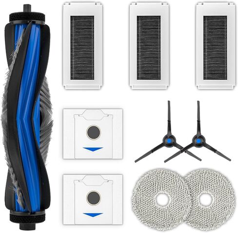 (10 عبوات) مجموعة ملحقات قطع غيار N30 Omni لـ ECOVACS DEEBOT N30 Omni، مكنسة N30 Pro Omni Robot، 1 فرشاة دوارة، 2 فرش جانبية، 2 كيس غبار، 3 مرشحات HEPA، 2 وسادات ممسحة in Kuwait