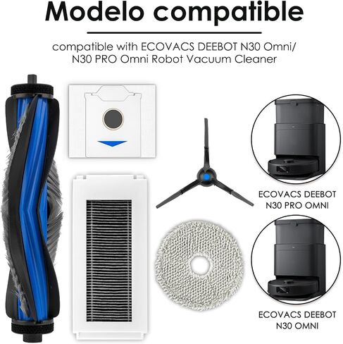 (10 عبوات) مجموعة ملحقات قطع غيار N30 Omni لـ ECOVACS DEEBOT N30 Omni، مكنسة N30 Pro Omni Robot، 1 فرشاة دوارة، 2 فرش جانبية، 2 كيس غبار، 3 مرشحات HEPA، 2 وسادات ممسحة in Kuwait