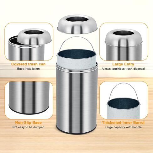 Garvee 13 gal/50 L Open Top Trash Can, Stainless Steel Garbage Can with Removable Inner Bucket, Heavy Duty Commercial Grade Round Waste Container for Kitchen, Home, Office in Kuwait