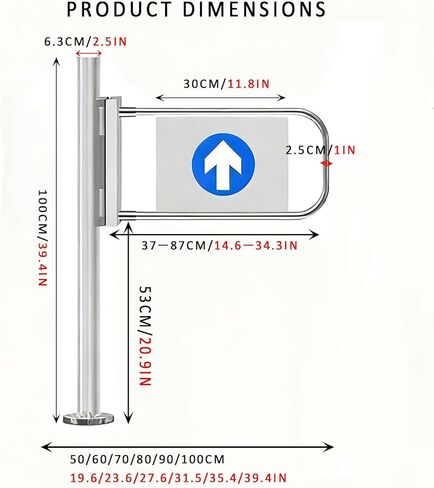 Stainless Steel Automatic Swing Gate - Durable Self-Closing 180° Two-Way Barrier for Supermarkets, Pedestrian Entry Door, Silver Finish (80cm x 100cm) in Kuwait