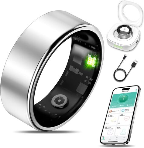 جهاز تتبع اللياقة البدنية الذكي Health Ring للرجال والنساء، مراقبة النوم والتوتر والنشاط، IP68 مقاوم للماء، بطارية طويلة الأمد، بدون رسوم اشتراك، متوافق مع iOS وAndroid، فضي 11 in Kuwait