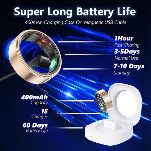 جهاز تتبع اللياقة البدنية الذكي Health Ring للرجال والنساء، مراقبة النوم والتوتر والنشاط، IP68 مقاوم للماء، بطارية طويلة الأمد، بدون رسوم اشتراك، متوافق مع iOS وAndroid، فضي 11 in Kuwait