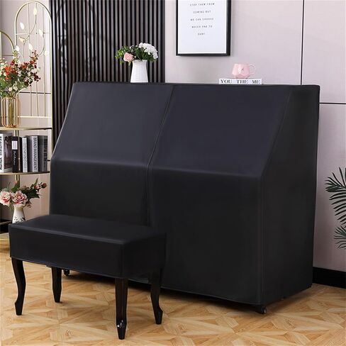 Leather Upright Piano Cover with Stool Cover, Piano Full Cover Dustproof Waterproof, Universal Upright Piano Leather Protective Cover Black, Block Sunlight, Moisture, Dust,01 in Kuwait