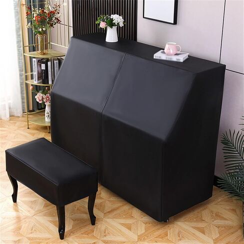 Leather Upright Piano Cover with Stool Cover, Piano Full Cover Dustproof Waterproof, Universal Upright Piano Leather Protective Cover Black, Block Sunlight, Moisture, Dust,01 in Kuwait