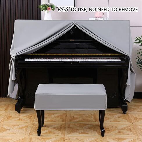 Leather Upright Piano Cover with Stool Cover, Piano Full Cover Dustproof Waterproof, Universal Upright Piano Leather Protective Cover Black, Block Sunlight, Moisture, Dust,01 in Kuwait