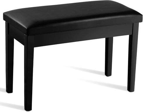 Giantex Duet Piano Bench with Storage, Keyboard Bench with Padded Cushion, Solid Wood Legs, Storage Bookcase, Comfortable PU Leather Piano Stool, 360 LBS Load Capacity (Black) in Kuwait