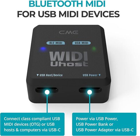 CME WIDI Master + WIDI Uhost USB-B OTG Pack - قم بتوصيل أجهزة MIDI مع وحدات تحكم USB MIDI أو الكمبيوتر الشخصي أو الكمبيوتر المحمول أو الجهاز الذكي - زمن استجابة منخفض للغاية يبلغ 3 مللي ثانية بتقنية Bluetooth MIDI in Kuwait