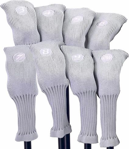 Majek Golf All Hybrid Club Silver Acrylic Headcover Set 3-PW. Head Covers 3 4 5 6 7 8 9 PW Headcovers in Kuwait