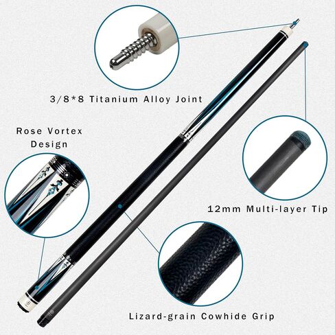 Collapsar Carbon Fiber Pool Cue Stick 12 mm Tip with Low Deflection Technology Full Carbon Shaft 58-inch Professional Billiard Cue 19 oz Pool Cue Stick in Kuwait