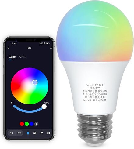 لمبة إضاءة ذكية بلوتوث ORALUCE A19 E26، لمبة إضاءة LED 9 وات، تطبيق متغير اللون، قابلة للتعتيم، 60 وات مكافئة RGBCW LED لمبة 900 لومن متعدد الألوان، 1P (لا يوجد اتصال WiFi) in Kuwait