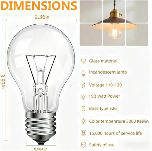 150 Watt Incandescent Light Bulbs, Dimmable, 150W Equivalent, A19 Light Bulbs,High Brightness 2700K Warm White (2PACK) in Kuwait