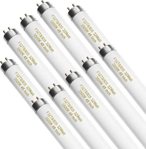 Konideke 10 Pack, F32T8/835 32W T8 Fluorescent Tube Light Bulb 48 Inch, 3500K Warm White, 4 Foot Fluorescent Bulbs, G13 Medium Bi-Pin Base in Kuwait