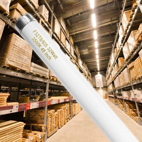 Konideke 10 Pack, F32T8/835 32W T8 Fluorescent Tube Light Bulb 48 Inch, 3500K Warm White, 4 Foot Fluorescent Bulbs, G13 Medium Bi-Pin Base in Kuwait