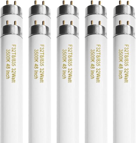 Konideke 10 Pack, F32T8/835 32W T8 Fluorescent Tube Light Bulb 48 Inch, 3500K Warm White, 4 Foot Fluorescent Bulbs, G13 Medium Bi-Pin Base in Kuwait