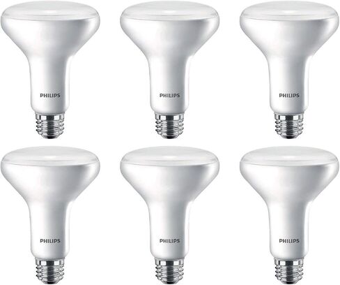لمبة الإضاءة BR30 LED القابلة لتعديل الضوء من Philips: 650 لومن، 2700 كلفن، 11 وات (ما يعادل 65 وات) قاعدة E26، بلوري، أبيض ناعم، 6 عبوات in Kuwait