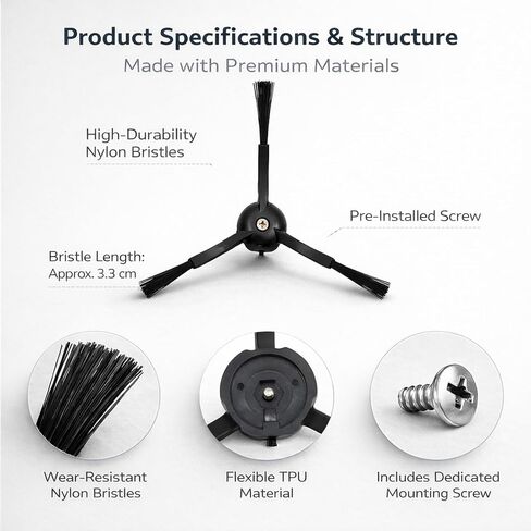 9 Pack Black Side Brush Replacement Compatible with Roborock S8 Pro Ultra, S8 MaxV Ultra, S8 Series Robot Vacuum Accessories – Also Fits Qrevo, S7 Max Ultra, Q7 Max Models in Kuwait