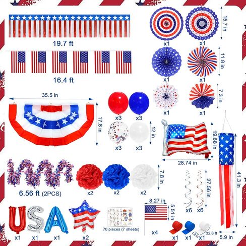 4th of July Golf Cart Decorations Kit, Patriotic Golf Cart Decorations with Flags, Balloons & Hanging Ornaments, Holiday Supplies for Parade, Backyard Party and Independence Day Celebration in Kuwait