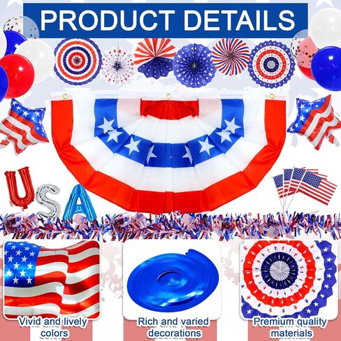 4th of July Golf Cart Decorations Kit, Patriotic Golf Cart Decorations with Flags, Balloons & Hanging Ornaments, Holiday Supplies for Parade, Backyard Party and Independence Day Celebration in Kuwait