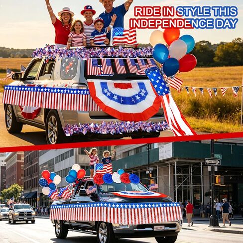 4th of July Golf Cart Decorations Kit, Patriotic Golf Cart Decorations with Flags, Balloons & Hanging Ornaments, Holiday Supplies for Parade, Backyard Party and Independence Day Celebration in Kuwait