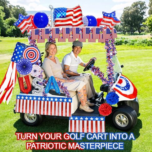 4th of July Golf Cart Decorations Kit, Patriotic Golf Cart Decorations with Flags, Balloons & Hanging Ornaments, Holiday Supplies for Parade, Backyard Party and Independence Day Celebration in Kuwait