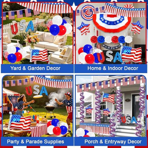 4th of July Golf Cart Decorations Kit, Patriotic Golf Cart Decorations with Flags, Balloons & Hanging Ornaments, Holiday Supplies for Parade, Backyard Party and Independence Day Celebration in Kuwait