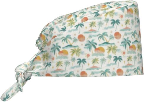 Tropical Sunrise Palm Print Scrub Caps Women Men, Nurse Cap Surgical Caps Scrub Hats for Women Men, Adjustable Working Cap with Sweatband Black in Kuwait