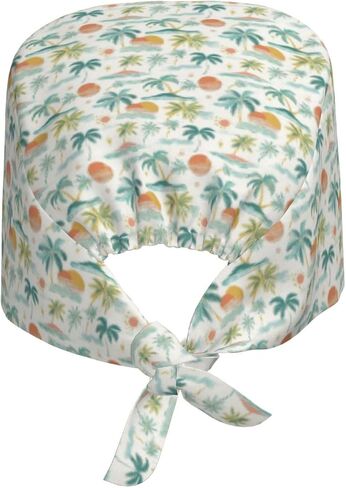 Tropical Sunrise Palm Print Scrub Caps Women Men, Nurse Cap Surgical Caps Scrub Hats for Women Men, Adjustable Working Cap with Sweatband Black in Kuwait