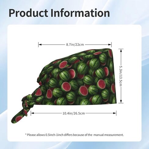Realistic Watermelon A Print Scrub Caps Women Men, Nurse Cap Surgical Caps Scrub Hats for Women Men, Adjustable Working Cap with Sweatband Black in Kuwait