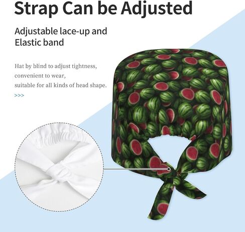 Realistic Watermelon A Print Scrub Caps Women Men, Nurse Cap Surgical Caps Scrub Hats for Women Men, Adjustable Working Cap with Sweatband Black in Kuwait