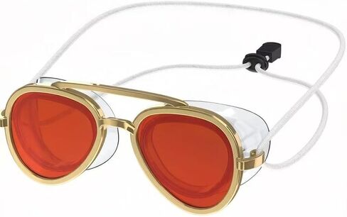 Fashion Aviator Swim Goggles, 2-in-1 Anti-Fog PC Lens Swim Glasses with Adjustable Strap, UV Protection Leak-Proof Swimming Goggles for Adult Men Women, Gold Frame Red Lens (red) in Kuwait